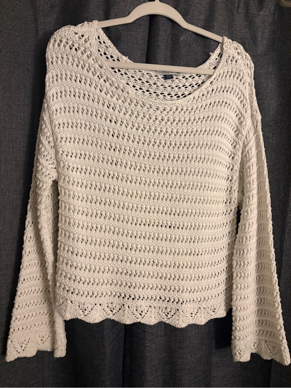 American Eagle Outfitters White Crochet Scoop Neck Sweater